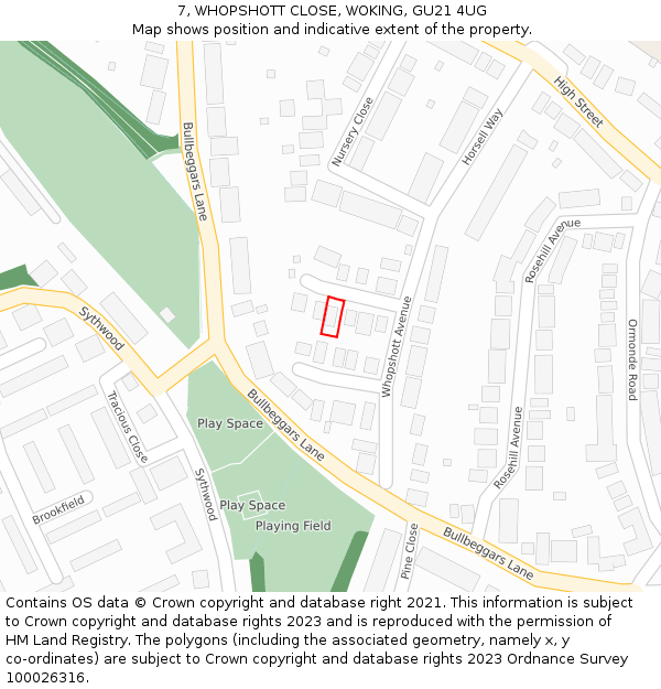 7, WHOPSHOTT CLOSE, WOKING, GU21 4UG: Location map and indicative extent of plot