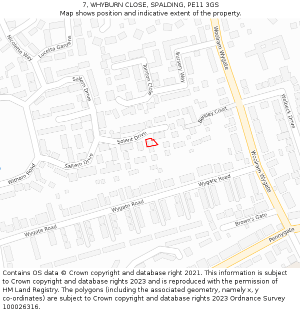 7, WHYBURN CLOSE, SPALDING, PE11 3GS: Location map and indicative extent of plot