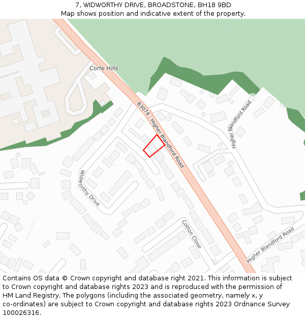 7, WIDWORTHY DRIVE, BROADSTONE, BH18 9BD: Location map and indicative extent of plot