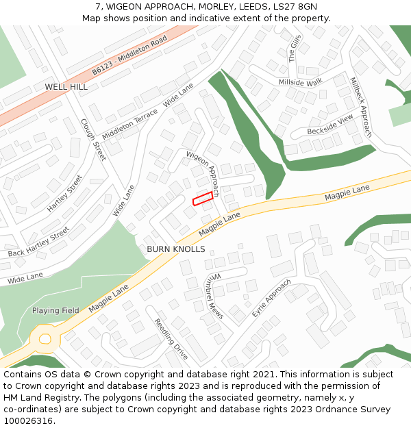 7, WIGEON APPROACH, MORLEY, LEEDS, LS27 8GN: Location map and indicative extent of plot