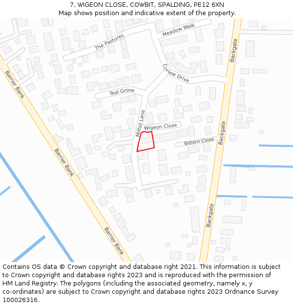 7, WIGEON CLOSE, COWBIT, SPALDING, PE12 6XN: Location map and indicative extent of plot