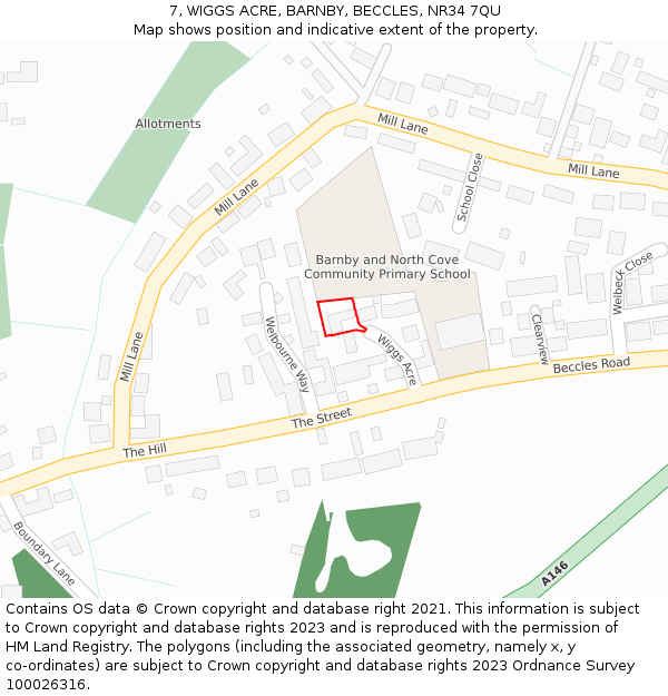 7, WIGGS ACRE, BARNBY, BECCLES, NR34 7QU: Location map and indicative extent of plot