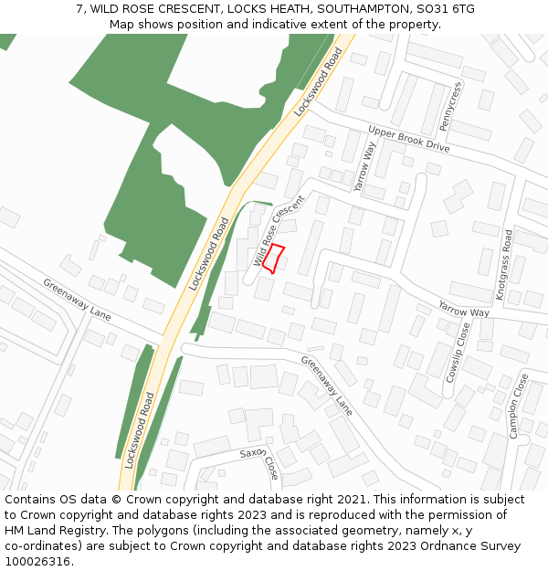 7, WILD ROSE CRESCENT, LOCKS HEATH, SOUTHAMPTON, SO31 6TG: Location map and indicative extent of plot