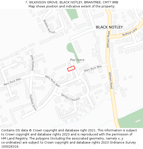 7, WILKINSON GROVE, BLACK NOTLEY, BRAINTREE, CM77 8RB: Location map and indicative extent of plot