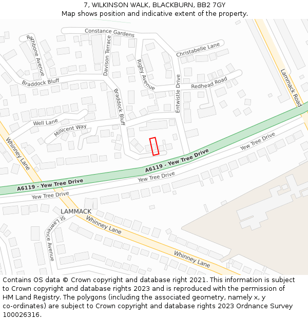 7, WILKINSON WALK, BLACKBURN, BB2 7GY: Location map and indicative extent of plot