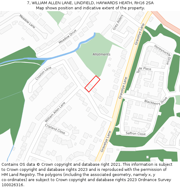 7, WILLIAM ALLEN LANE, LINDFIELD, HAYWARDS HEATH, RH16 2SA: Location map and indicative extent of plot