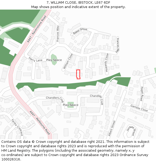 7, WILLIAM CLOSE, IBSTOCK, LE67 6DF: Location map and indicative extent of plot