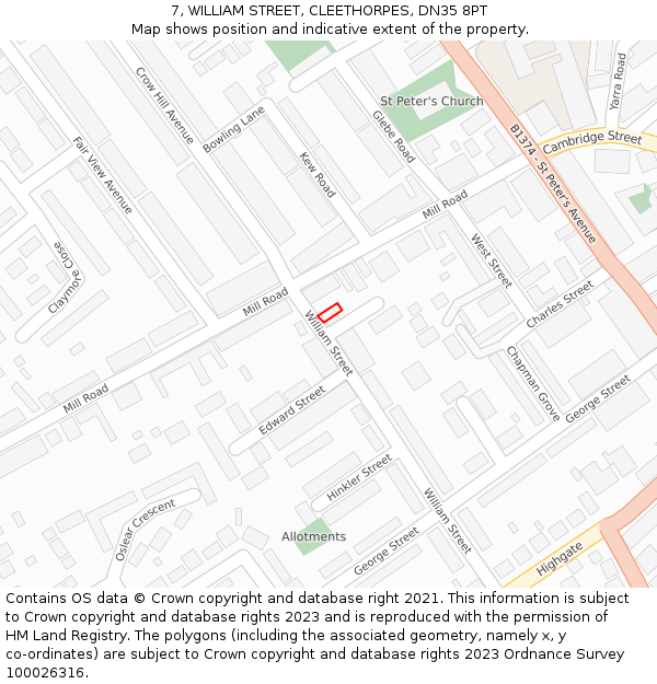 7, WILLIAM STREET, CLEETHORPES, DN35 8PT: Location map and indicative extent of plot