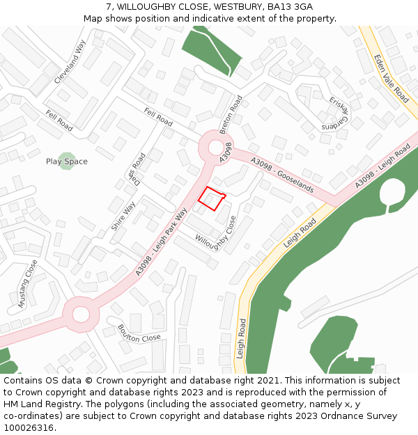 7, WILLOUGHBY CLOSE, WESTBURY, BA13 3GA: Location map and indicative extent of plot