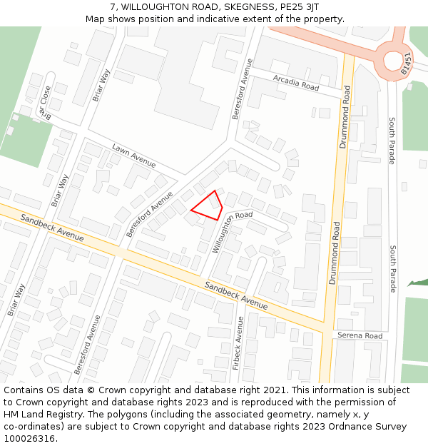 7, WILLOUGHTON ROAD, SKEGNESS, PE25 3JT: Location map and indicative extent of plot