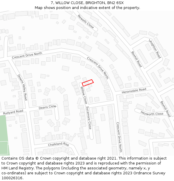 7, WILLOW CLOSE, BRIGHTON, BN2 6SX: Location map and indicative extent of plot