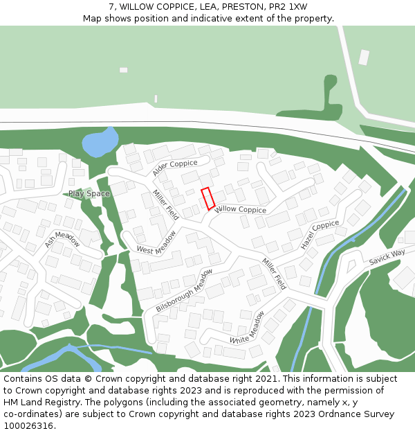 7, WILLOW COPPICE, LEA, PRESTON, PR2 1XW: Location map and indicative extent of plot