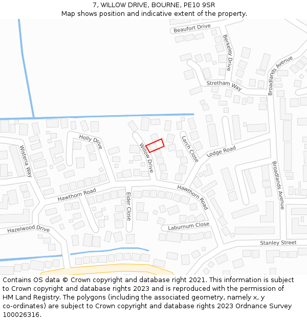 7, WILLOW DRIVE, BOURNE, PE10 9SR: Location map and indicative extent of plot