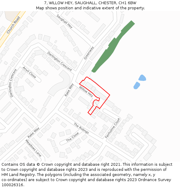7, WILLOW HEY, SAUGHALL, CHESTER, CH1 6BW: Location map and indicative extent of plot