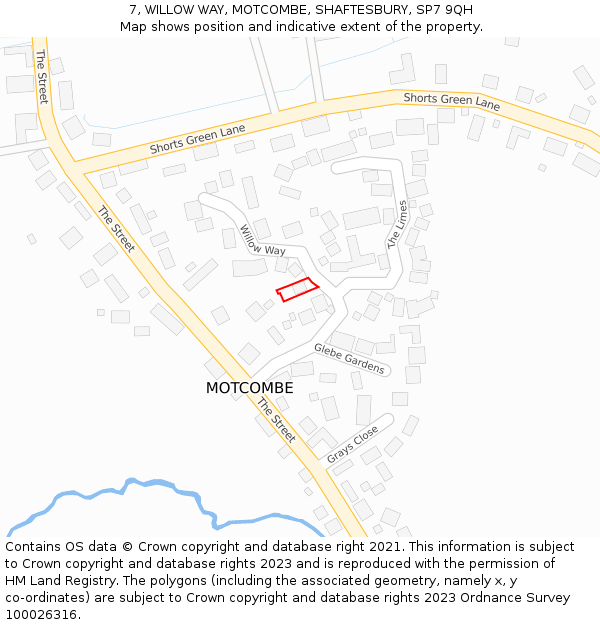 7, WILLOW WAY, MOTCOMBE, SHAFTESBURY, SP7 9QH: Location map and indicative extent of plot