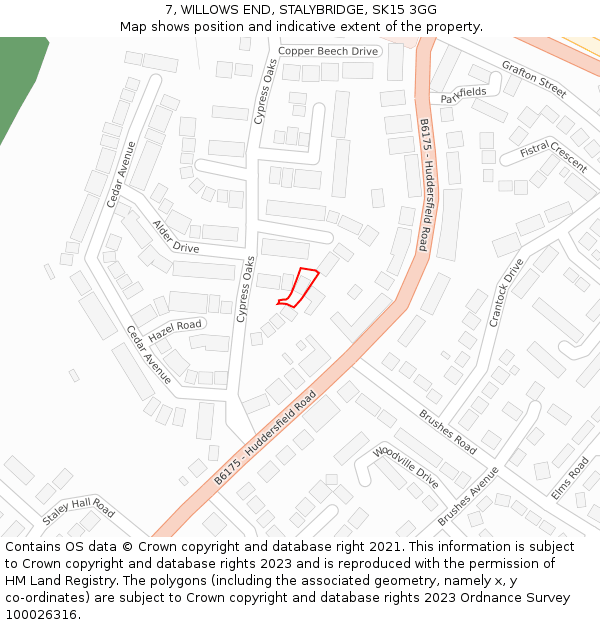 7, WILLOWS END, STALYBRIDGE, SK15 3GG: Location map and indicative extent of plot