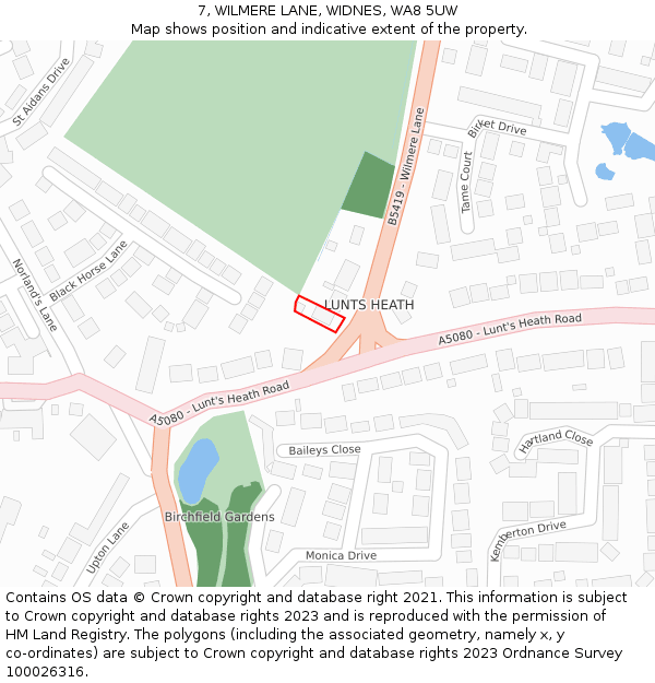 7, WILMERE LANE, WIDNES, WA8 5UW: Location map and indicative extent of plot