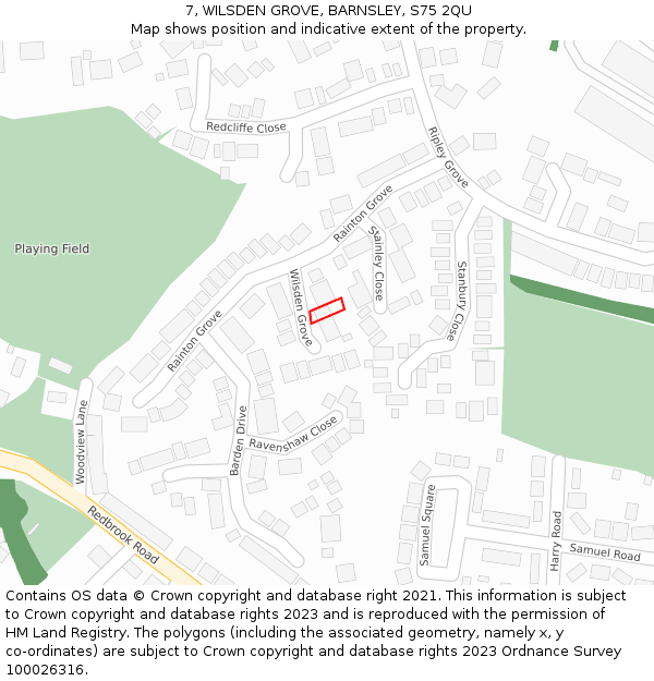 7, WILSDEN GROVE, BARNSLEY, S75 2QU: Location map and indicative extent of plot