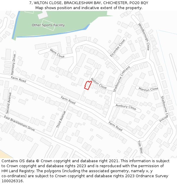 7, WILTON CLOSE, BRACKLESHAM BAY, CHICHESTER, PO20 8QY: Location map and indicative extent of plot