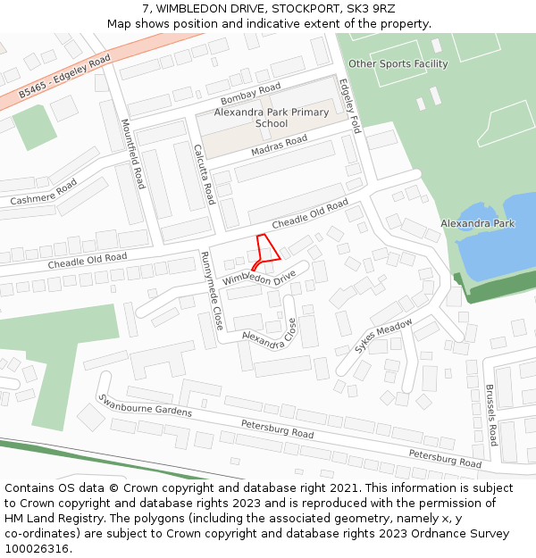 7, WIMBLEDON DRIVE, STOCKPORT, SK3 9RZ: Location map and indicative extent of plot