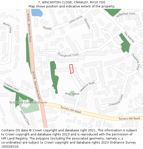 7, WINCANTON CLOSE, CRAWLEY, RH10 7SG: Location map and indicative extent of plot