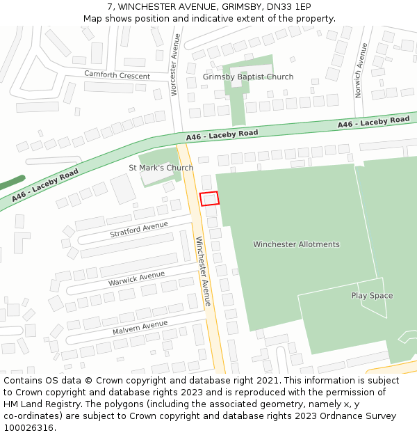 7, WINCHESTER AVENUE, GRIMSBY, DN33 1EP: Location map and indicative extent of plot