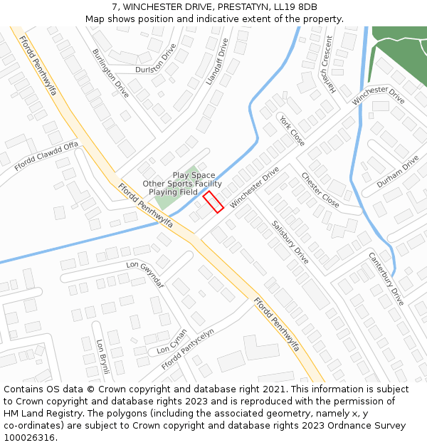 7, WINCHESTER DRIVE, PRESTATYN, LL19 8DB: Location map and indicative extent of plot