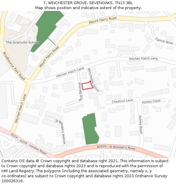 7, WINCHESTER GROVE, SEVENOAKS, TN13 3BL: Location map and indicative extent of plot