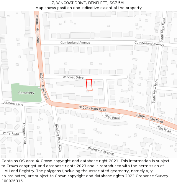 7, WINCOAT DRIVE, BENFLEET, SS7 5AH: Location map and indicative extent of plot