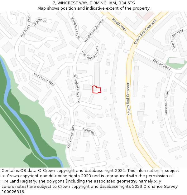 7, WINCREST WAY, BIRMINGHAM, B34 6TS: Location map and indicative extent of plot