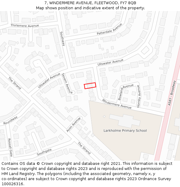 7, WINDERMERE AVENUE, FLEETWOOD, FY7 8QB: Location map and indicative extent of plot