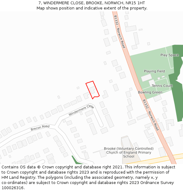 7, WINDERMERE CLOSE, BROOKE, NORWICH, NR15 1HT: Location map and indicative extent of plot