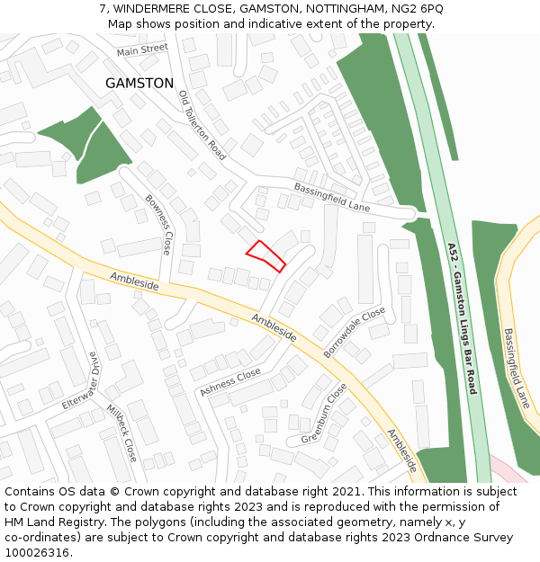 7, WINDERMERE CLOSE, GAMSTON, NOTTINGHAM, NG2 6PQ: Location map and indicative extent of plot