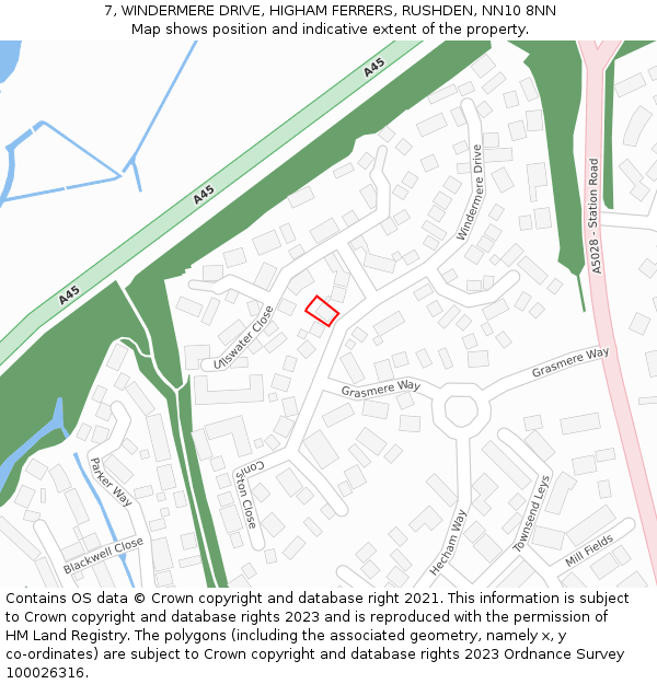 7, WINDERMERE DRIVE, HIGHAM FERRERS, RUSHDEN, NN10 8NN: Location map and indicative extent of plot