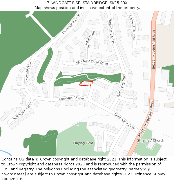 7, WINDGATE RISE, STALYBRIDGE, SK15 3RX: Location map and indicative extent of plot