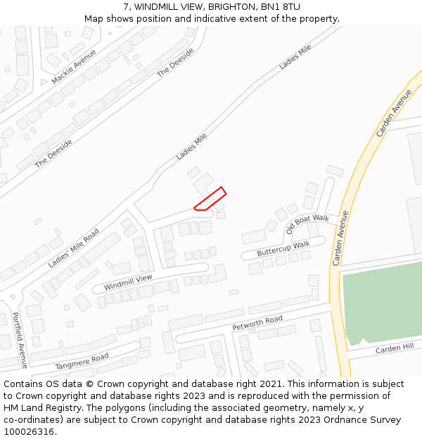 7, WINDMILL VIEW, BRIGHTON, BN1 8TU: Location map and indicative extent of plot