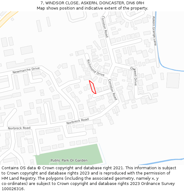 7, WINDSOR CLOSE, ASKERN, DONCASTER, DN6 0RH: Location map and indicative extent of plot