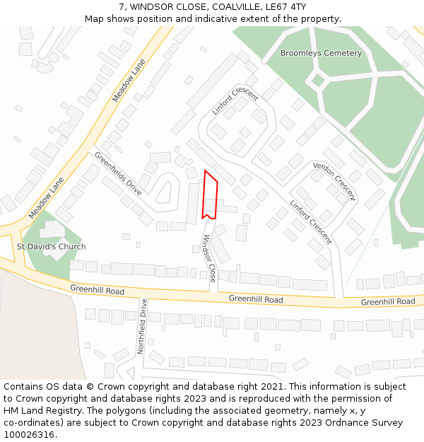 7, WINDSOR CLOSE, COALVILLE, LE67 4TY: Location map and indicative extent of plot