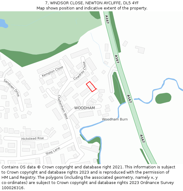 7, WINDSOR CLOSE, NEWTON AYCLIFFE, DL5 4YF: Location map and indicative extent of plot