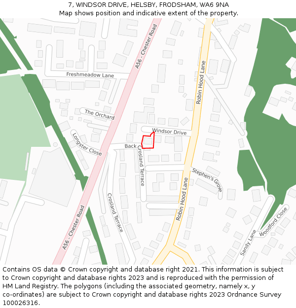 7, WINDSOR DRIVE, HELSBY, FRODSHAM, WA6 9NA: Location map and indicative extent of plot