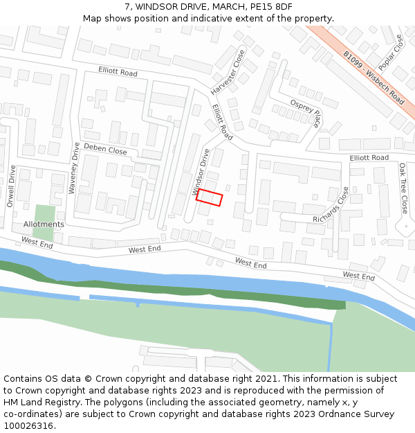 7, WINDSOR DRIVE, MARCH, PE15 8DF: Location map and indicative extent of plot