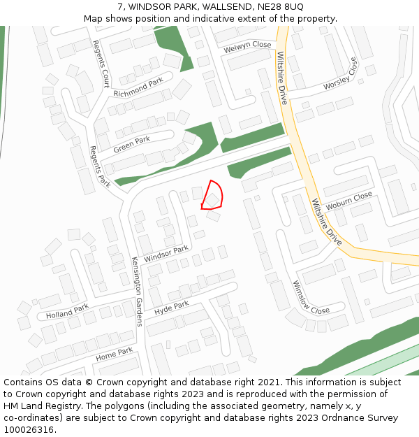7, WINDSOR PARK, WALLSEND, NE28 8UQ: Location map and indicative extent of plot