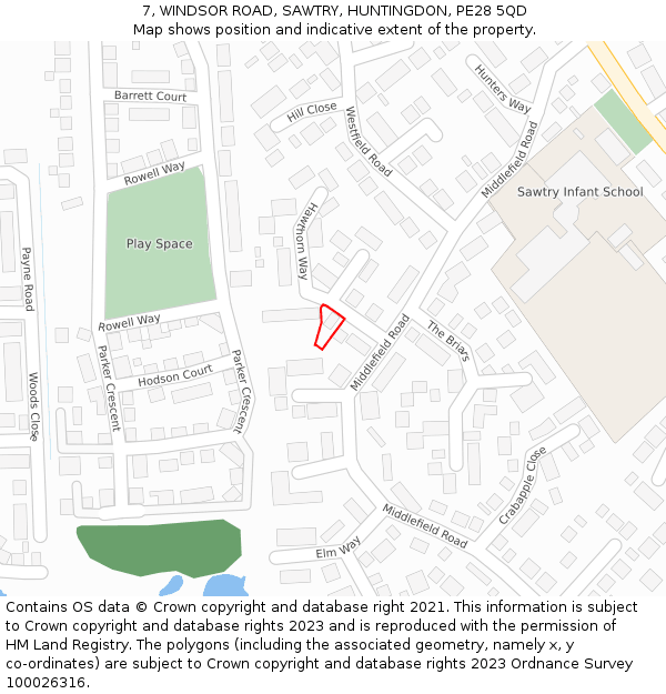 7, WINDSOR ROAD, SAWTRY, HUNTINGDON, PE28 5QD: Location map and indicative extent of plot