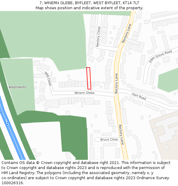 7, WINERN GLEBE, BYFLEET, WEST BYFLEET, KT14 7LT: Location map and indicative extent of plot