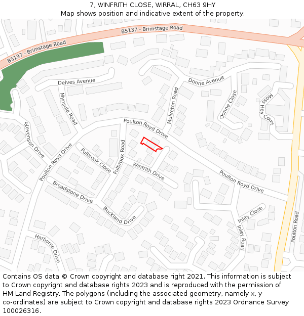 7, WINFRITH CLOSE, WIRRAL, CH63 9HY: Location map and indicative extent of plot
