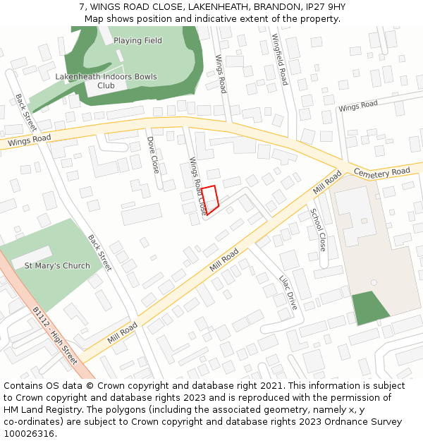 7, WINGS ROAD CLOSE, LAKENHEATH, BRANDON, IP27 9HY: Location map and indicative extent of plot