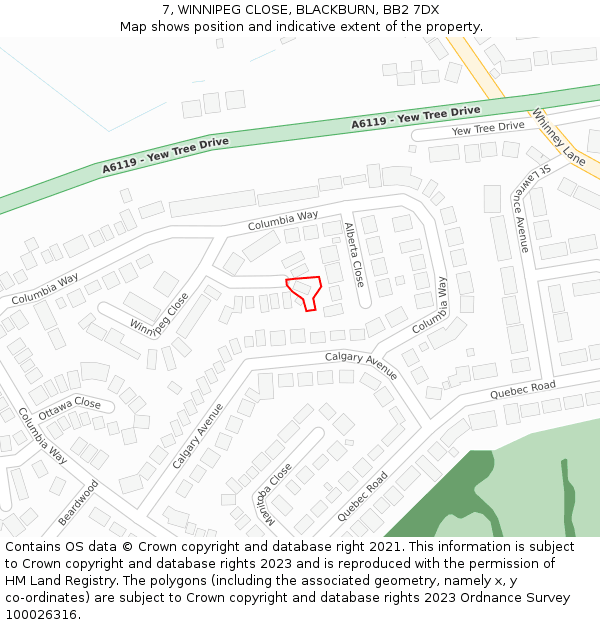 7, WINNIPEG CLOSE, BLACKBURN, BB2 7DX: Location map and indicative extent of plot