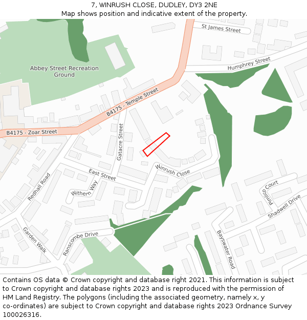 7, WINRUSH CLOSE, DUDLEY, DY3 2NE: Location map and indicative extent of plot