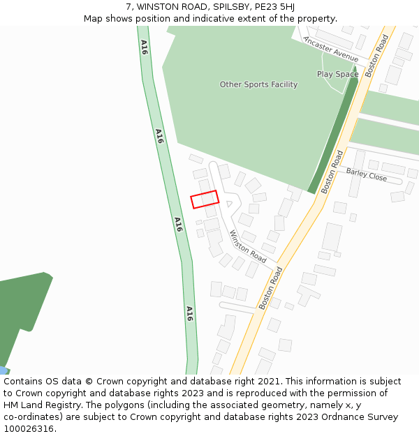 7, WINSTON ROAD, SPILSBY, PE23 5HJ: Location map and indicative extent of plot