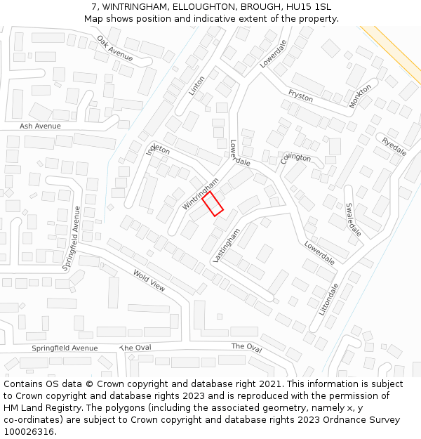 7, WINTRINGHAM, ELLOUGHTON, BROUGH, HU15 1SL: Location map and indicative extent of plot